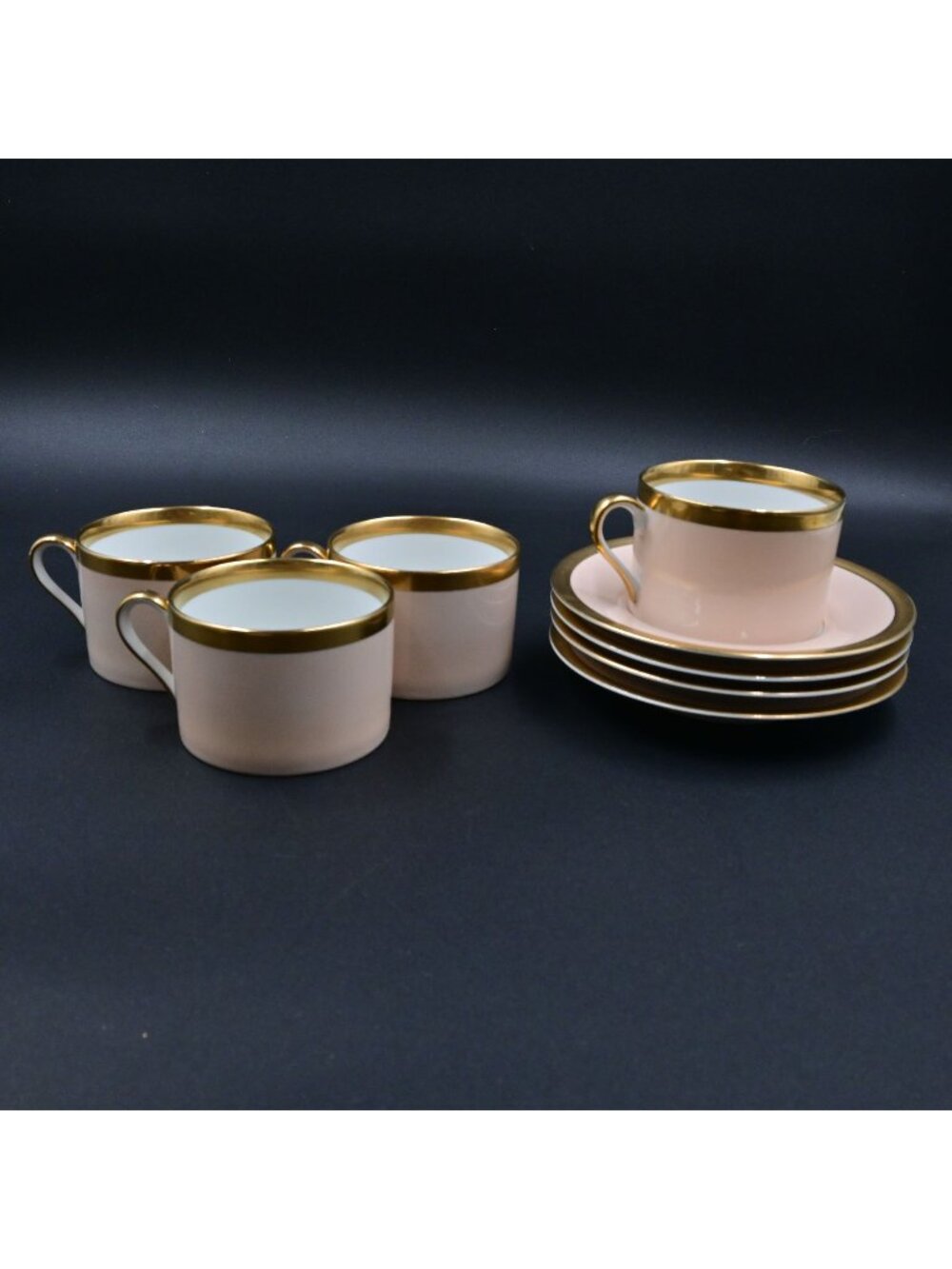 Fitz & Floyd Versailles Peach Coffee Cups and Saucers Set of 4 Pink Vintage
